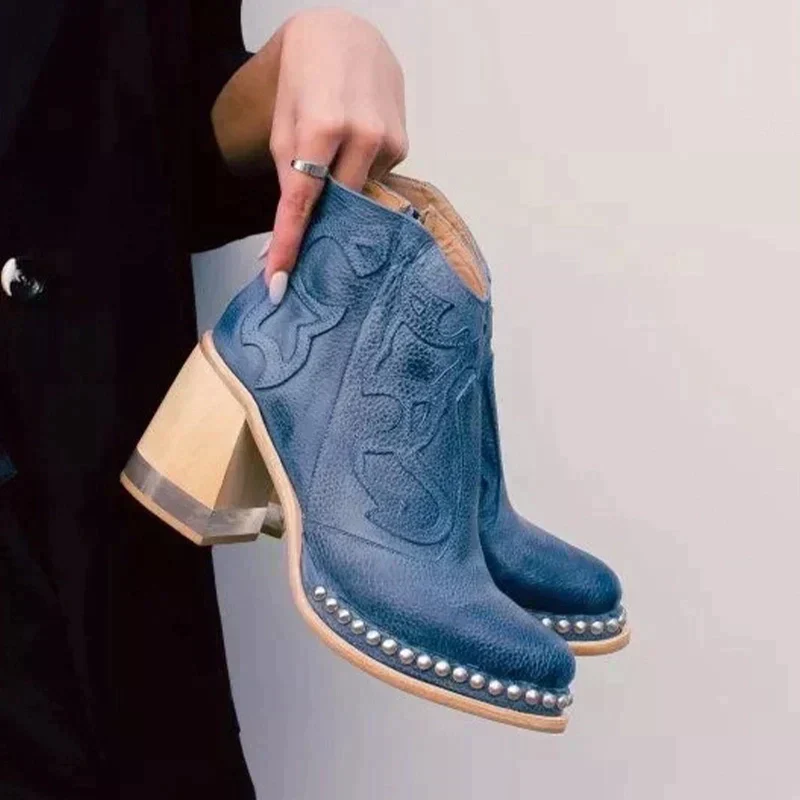 Bestickte Stiefel mit Blockabsatz und seitlichem Reißverschluss Heidi Mode - Image 5