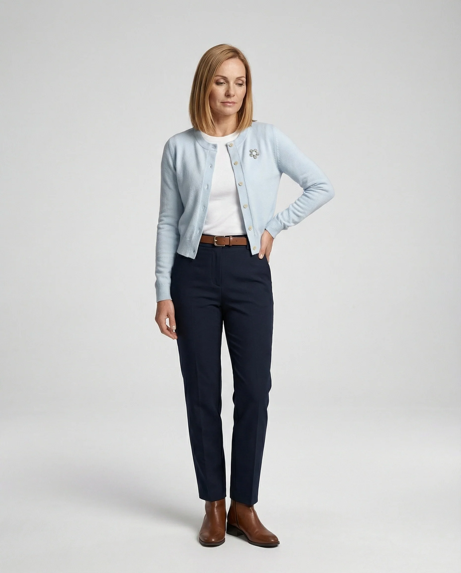 Blauer Kurzer Strick-Cardigan Damen Langarm Slim Fit Modische Strickjacke - Image 3