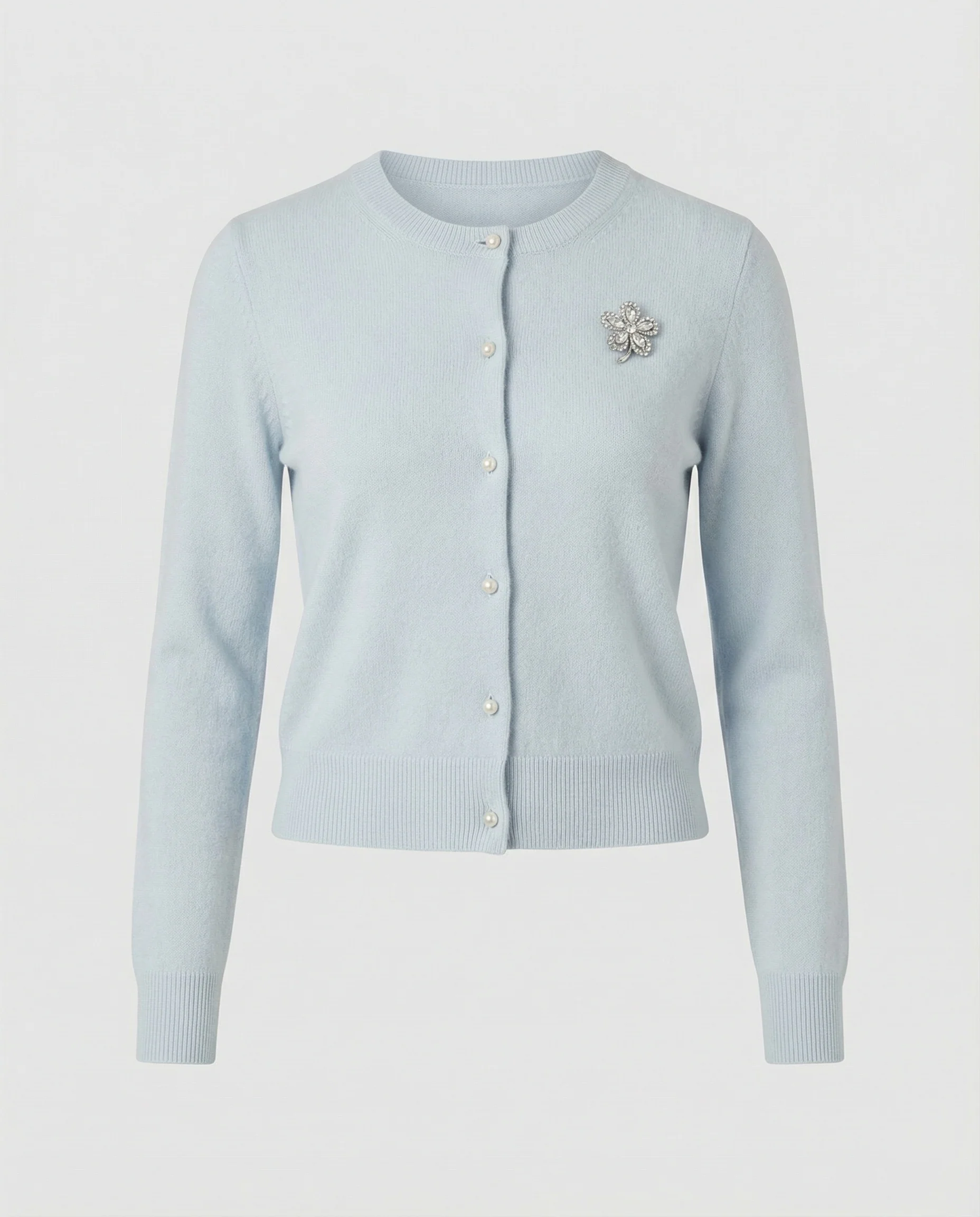 Blauer Kurzer Strick-Cardigan Damen Langarm Slim Fit Modische Strickjacke - Image 5
