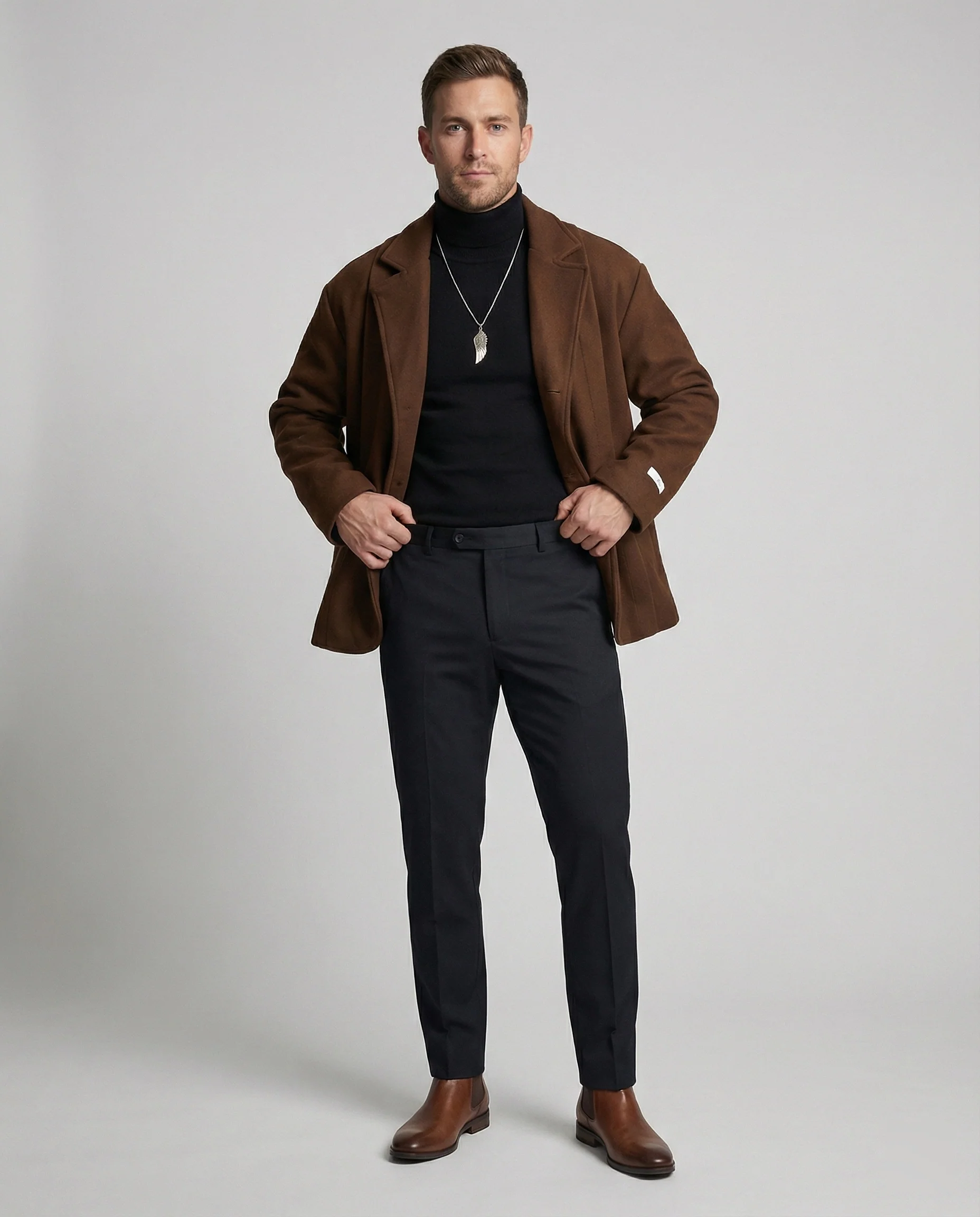 Britischer Stil Kurzmantel Unisex Freizeitjacke Brauner Strick Blazer - Image 3