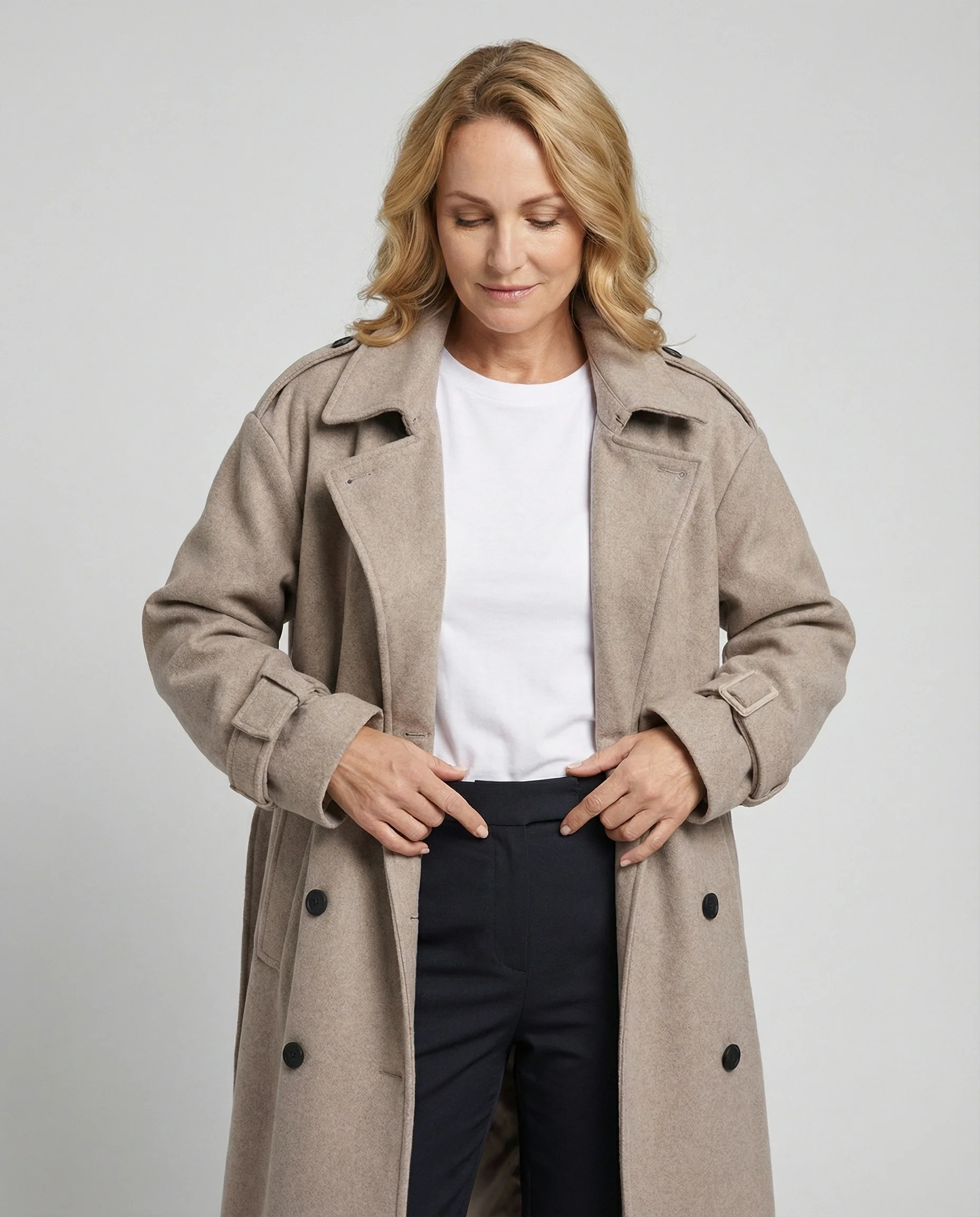 Britischer Wollmantel Damen Herren Zweireihig Mittellang Locker Warm - Image 3