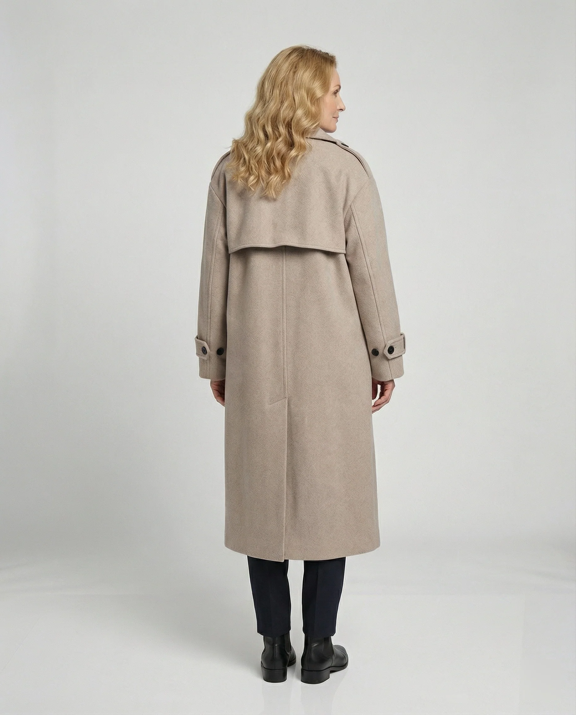 Britischer Wollmantel Damen Herren Zweireihig Mittellang Locker Warm - Image 4