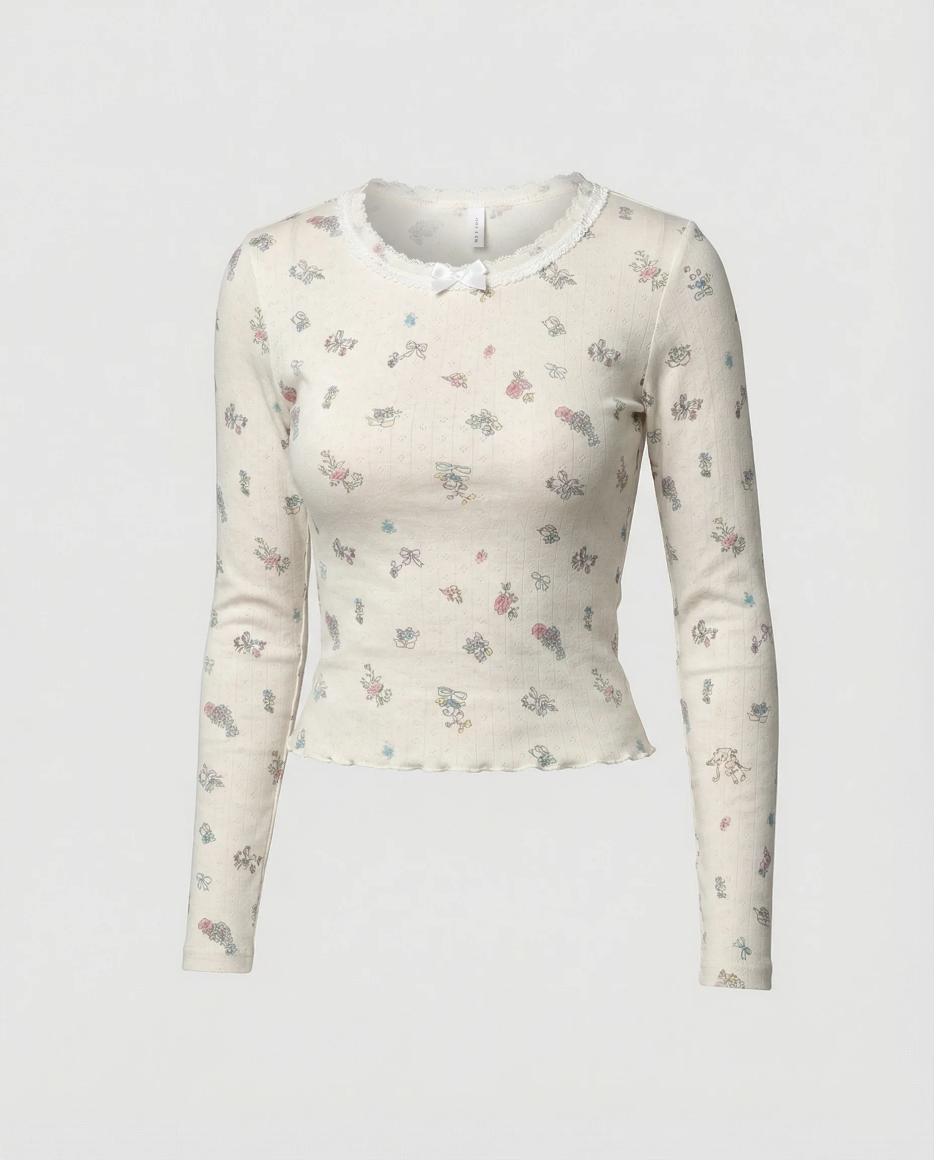 Süßes Langarmshirt mit Rundhalsausschnitt und Print für Damen - Image 5