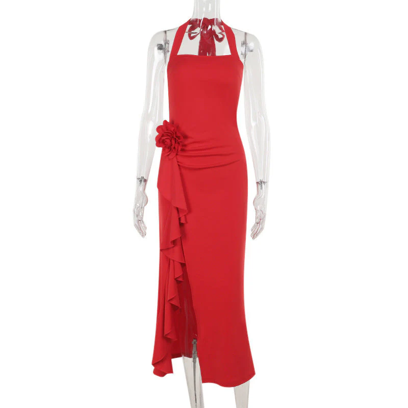 Damen Abendkleid mit Asymmetrischem Rüschendesign und Verführerischen Halterneck Heidi-Mode - Image 7