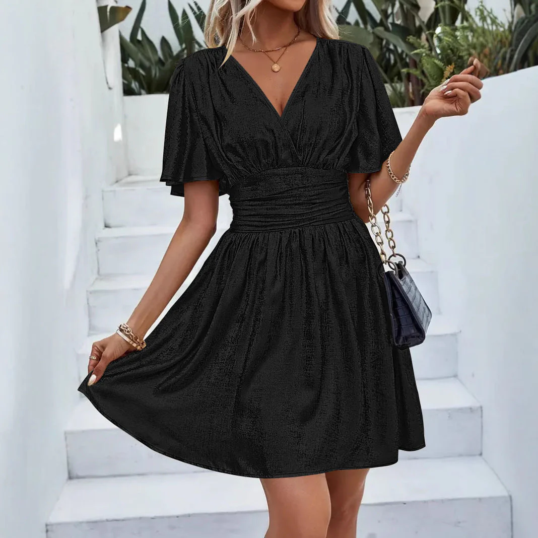 Damen Abendkleid mit Schimmerndem V-Ausschnitt und Voluminösen Ärmeln Heidi-Mode - Image 3
