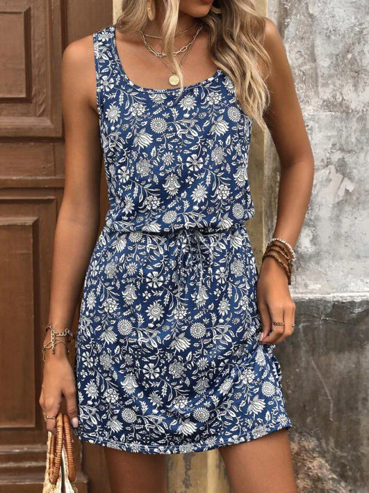Damen Ärmelloses Blumenkleid mit Verstellbarem Taillenzug und Fließendem Schnitt Heidi-Mode - Image 5