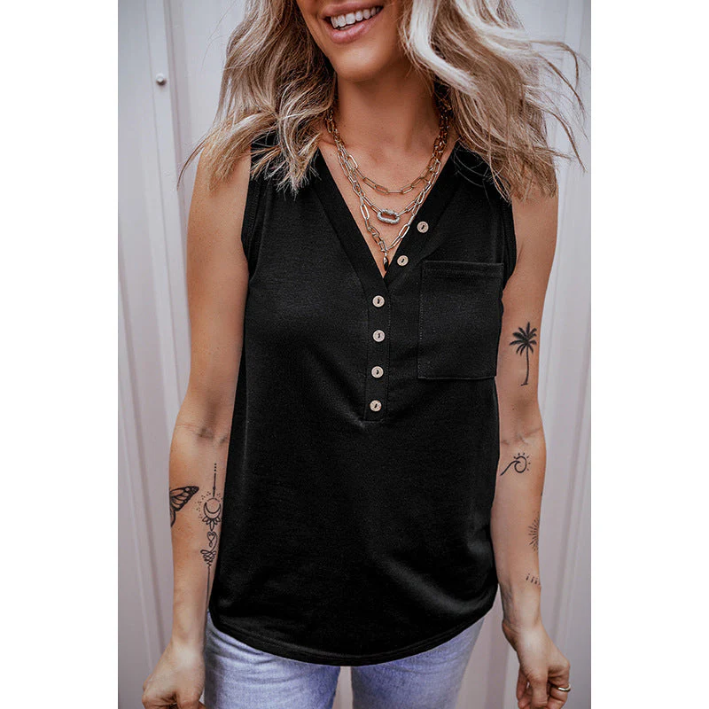 Damen Ärmelloses Blusenshirt mit Knopfleiste und Brusttasche Heidi-Mode - Image 3