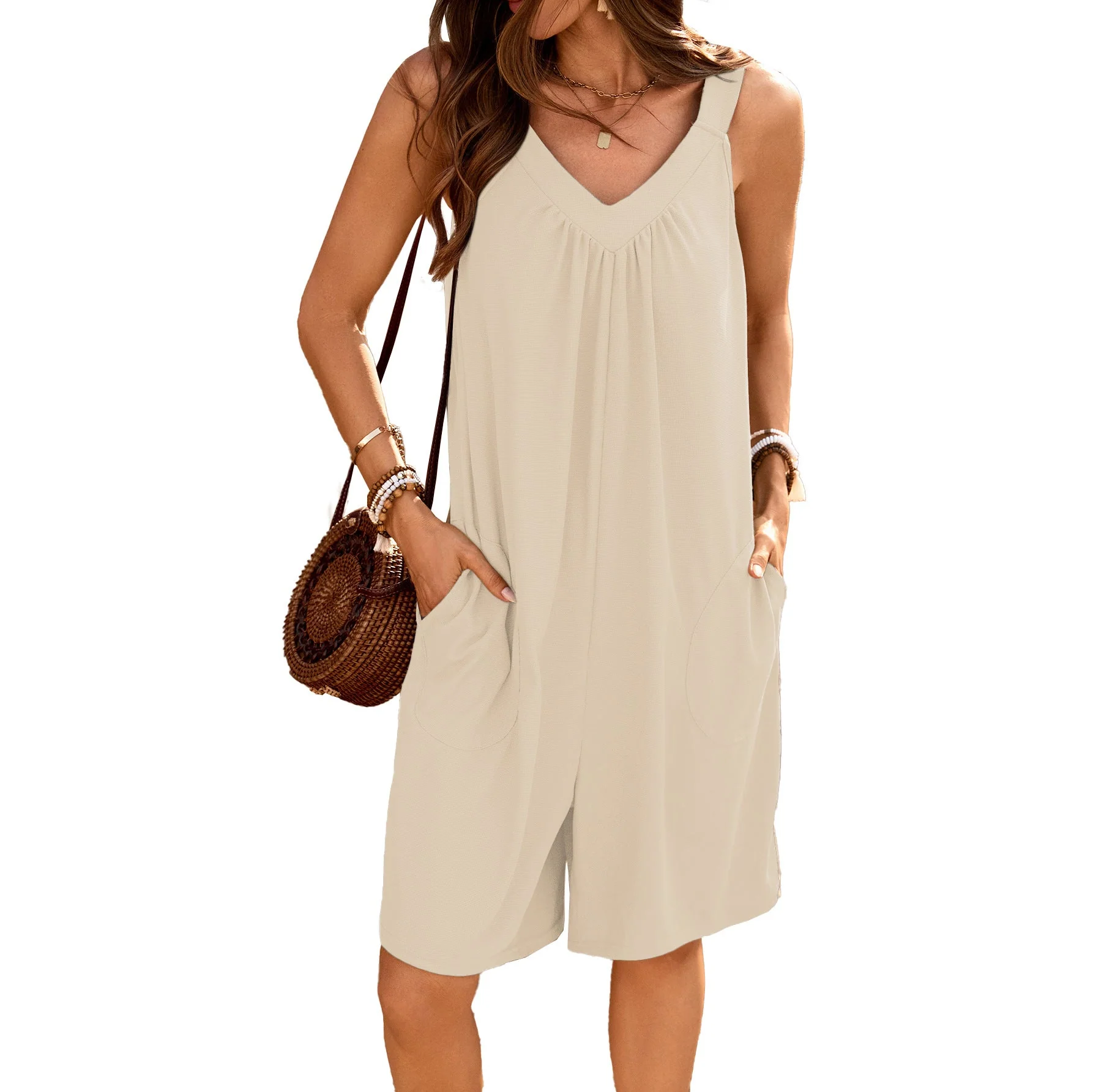 Damen Ärmelloses Jumpsuit mit Tiefem V-Ausschnitt und Praktischen Taschen Heidi-Mode - Image 2