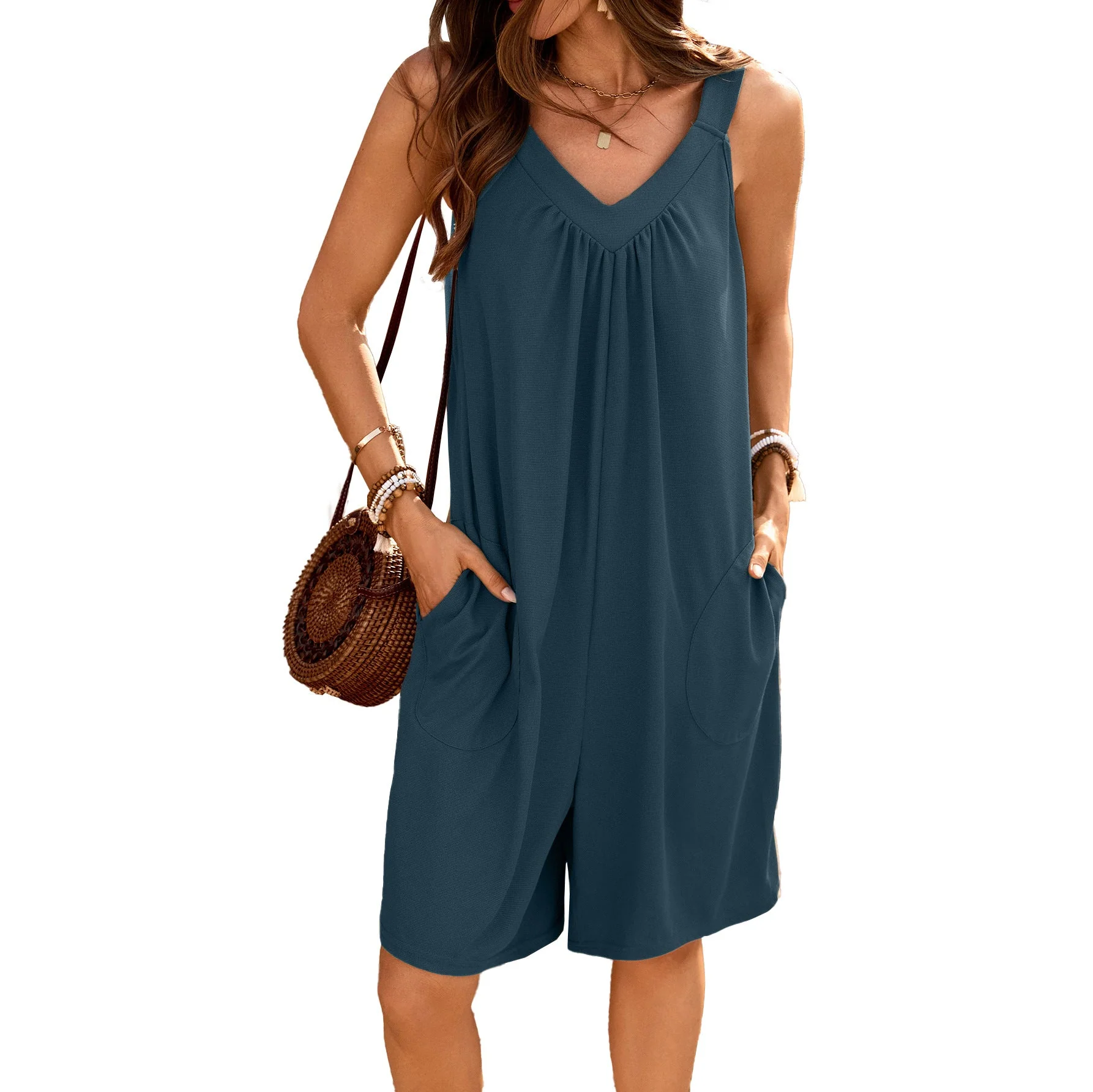 Damen Ärmelloses Jumpsuit mit Tiefem V-Ausschnitt und Praktischen Taschen Heidi-Mode - Image 4