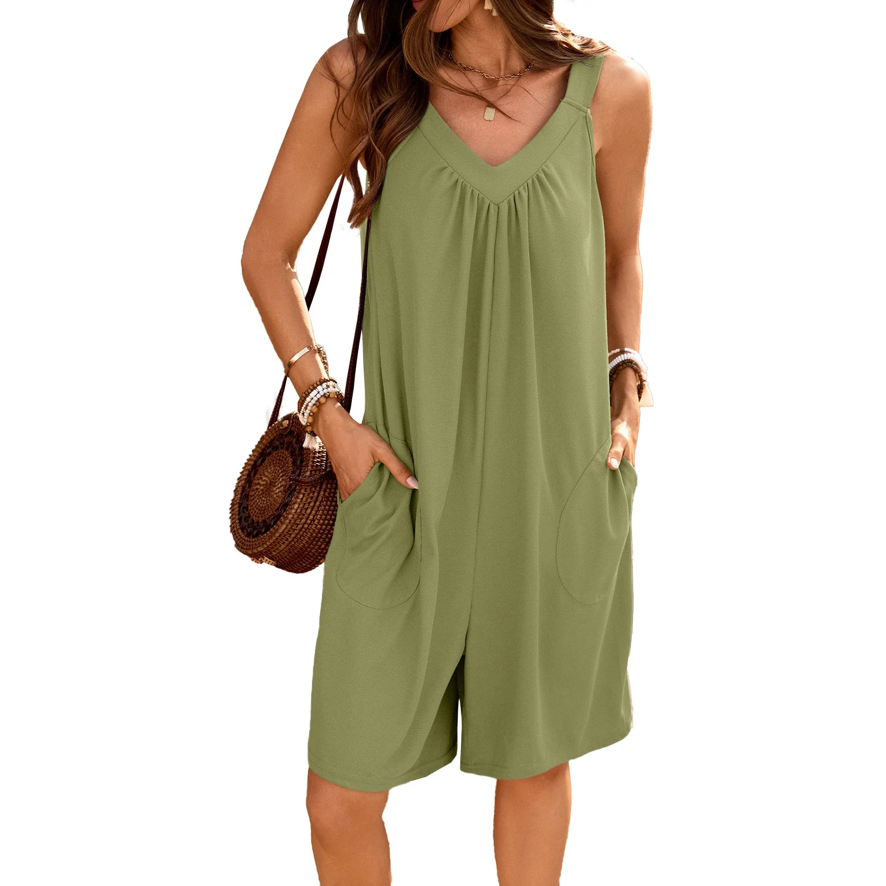 Damen Ärmelloses Jumpsuit mit Tiefem V-Ausschnitt und Praktischen Taschen Heidi-Mode - Image 7