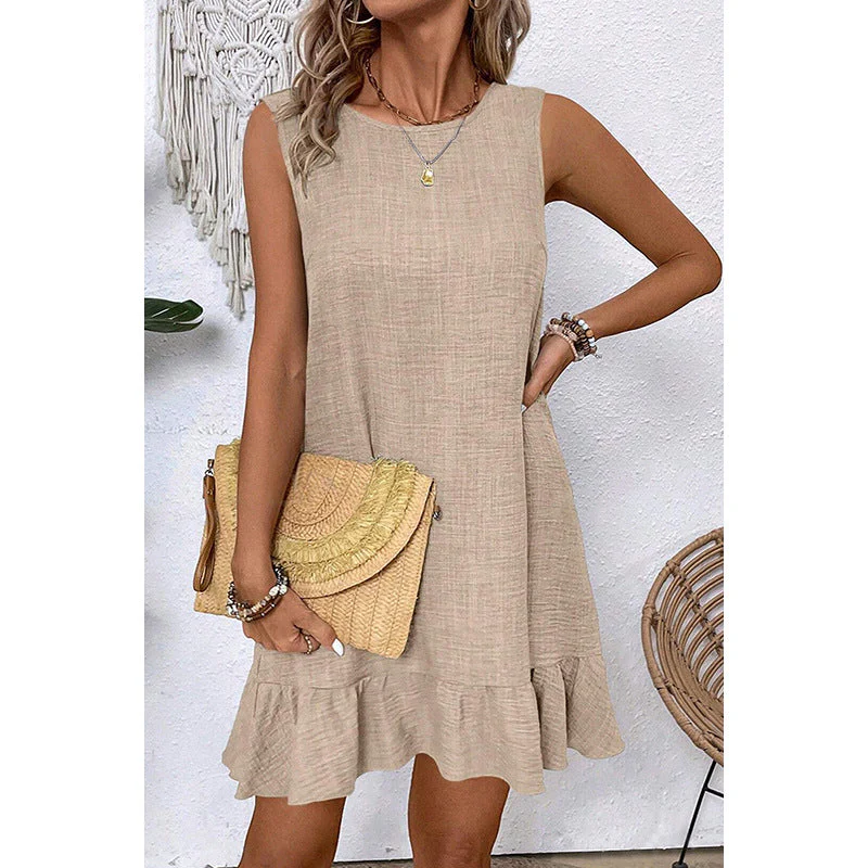 Damen Ärmelloses Kleid mit Rüschensaum und Lässigem Schnitt Heidi-Mode - Image 3