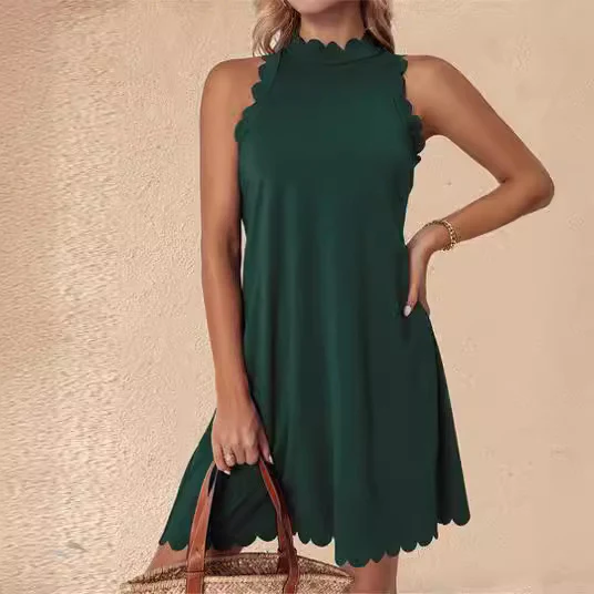 Damen ärmelloses Kleid mit Scalloped-Ausschnitt und fließendem Schnitt Heidi-Mode - Image 4