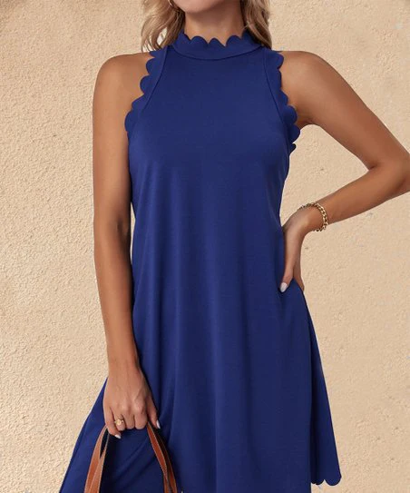 Damen ärmelloses Kleid mit Scalloped-Ausschnitt und fließendem Schnitt Heidi-Mode - Image 6