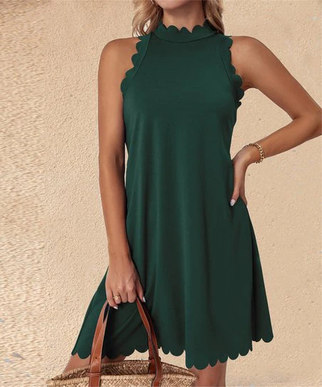 Damen ärmelloses Kleid mit Scalloped-Ausschnitt und fließendem Schnitt Heidi-Mode - Image 7