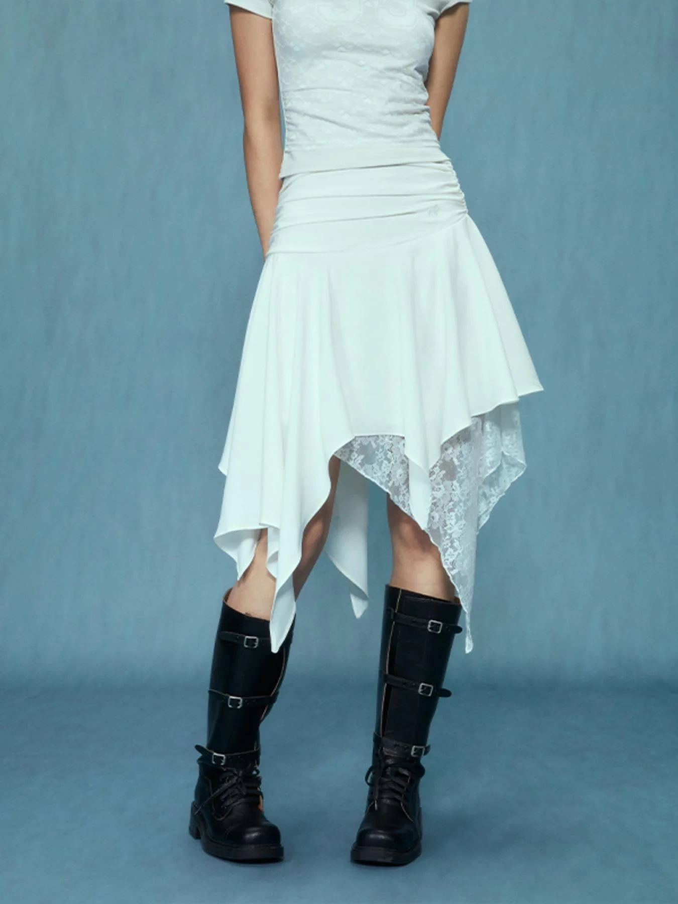 Damen asymmetrischer Spitzenrock mit Raffung und elegantem Design Heidi-Mode - Image 5
