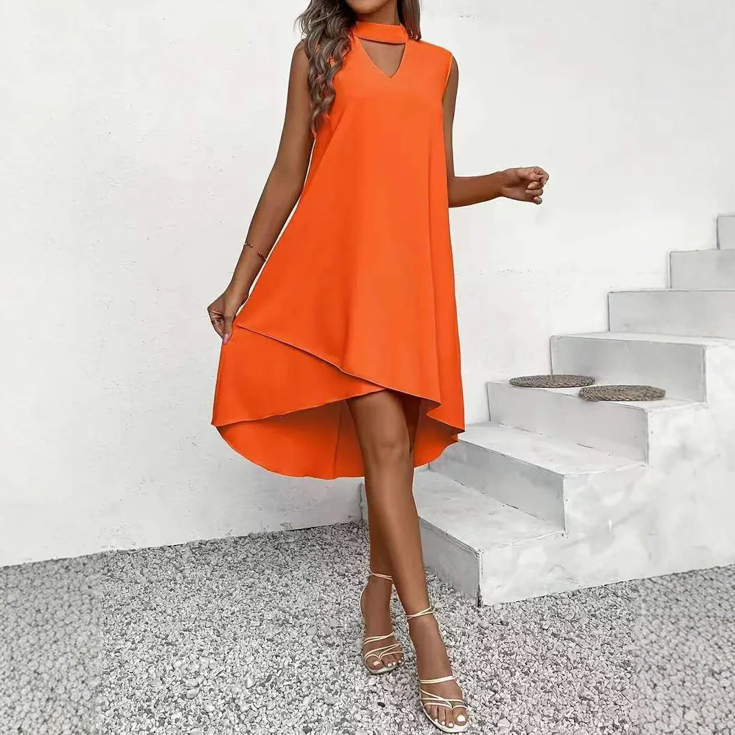Damen asymmetrisches A-Linien Kleid mit schickem Schlüssellochausschnitt und fließendem Schnitt Heidi-Mode - Image 4