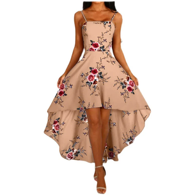 Damen Asymmetrisches Blumenkleid mit Dekorativen Spaghettiträgern und Schwingendem Saum Heidi-Mode - Image 4