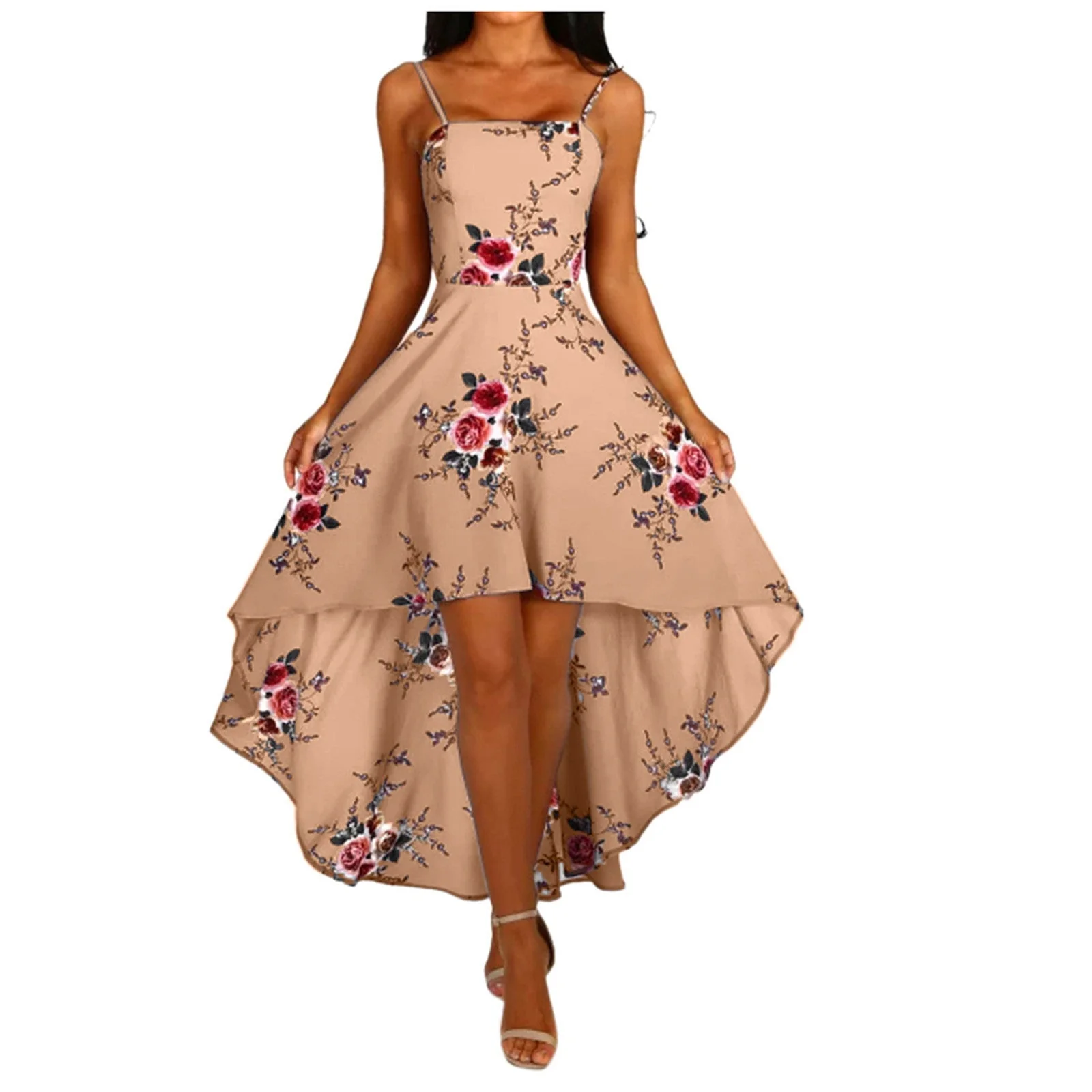 Damen Asymmetrisches Blumenkleid mit Dekorativen Spaghettiträgern und Schwingendem Saum Heidi-Mode - Image 7