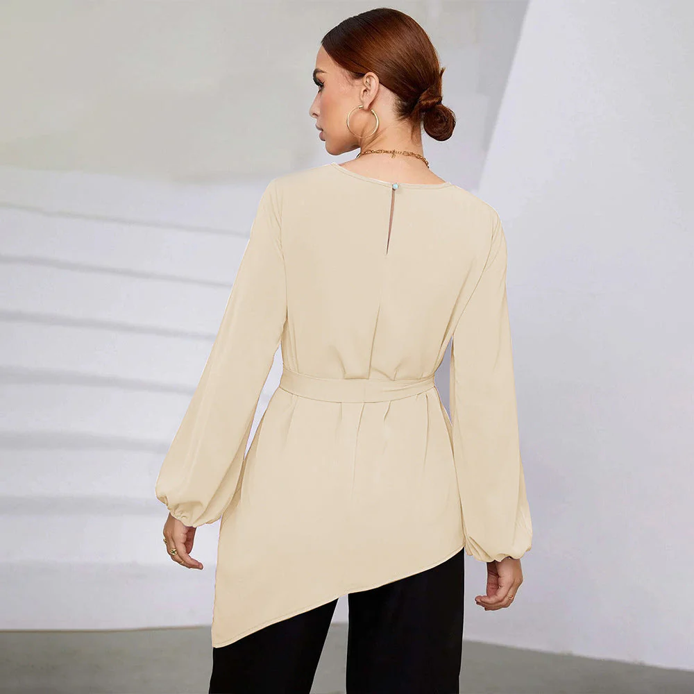 Damen Asymmetrisches Blusenoberteil mit Eleganten Rüschen und Modischem Taillengürtel Heidi-Mode - Image 2