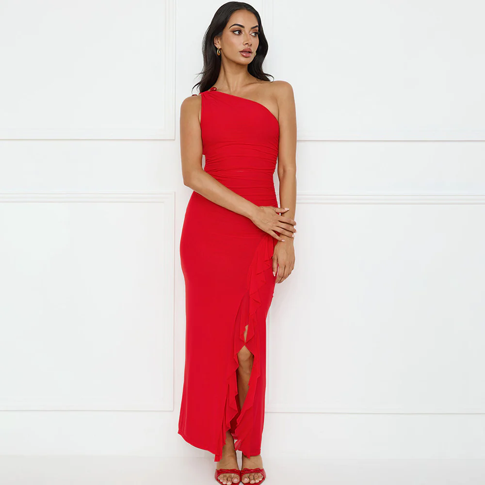 Damen Asymmetrisches Maxikleid mit Rüschendetails Heidi-Mode - Image 2