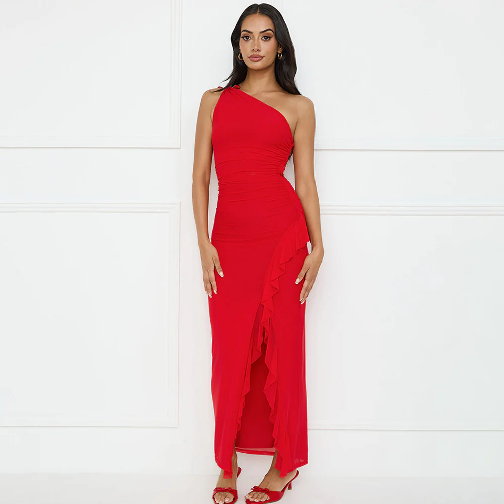 Damen Asymmetrisches Maxikleid mit Rüschendetails Heidi-Mode - Image 7