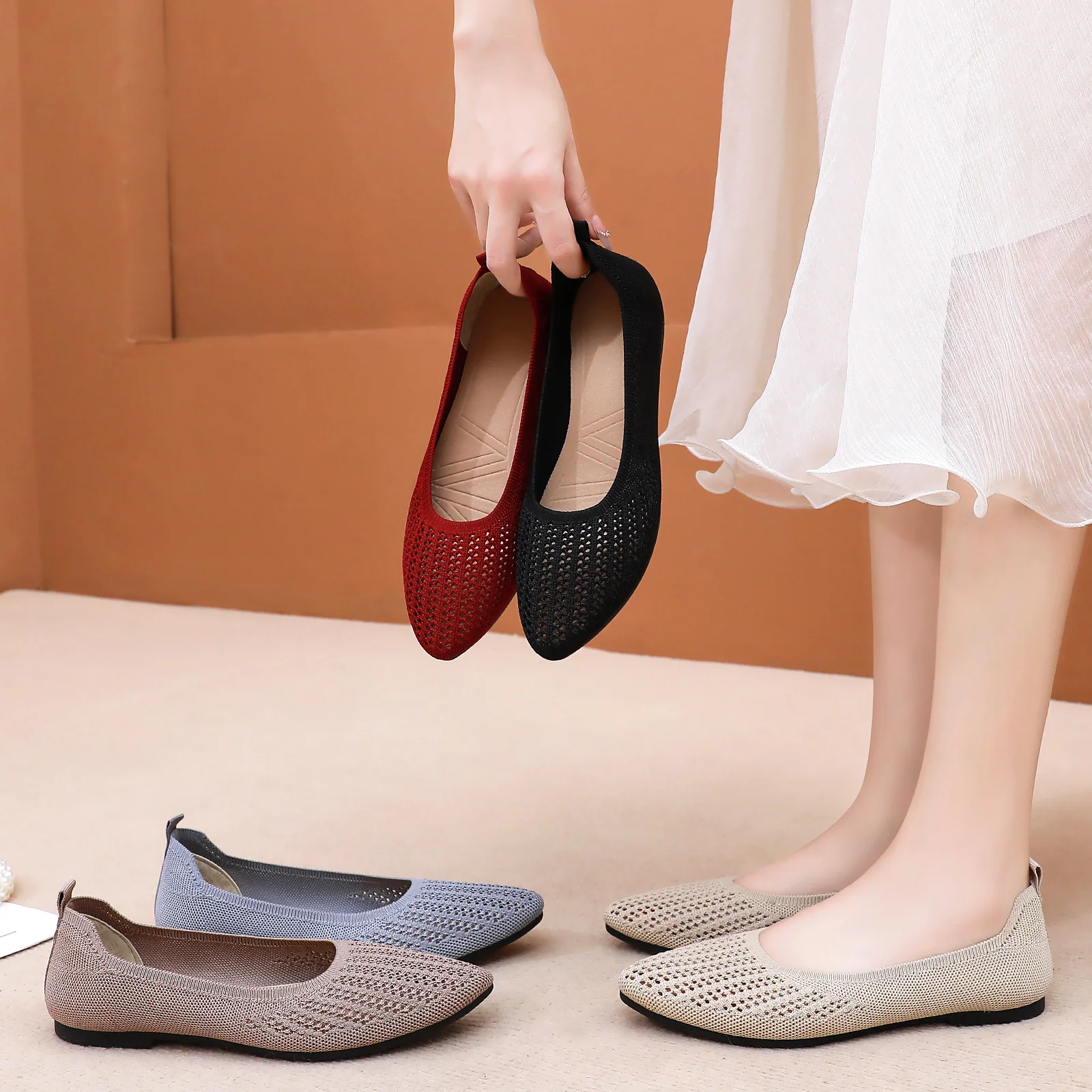 Damen Atmungsaktive Ballerinas mit elastischem Strickdesign Heidi Mode - Image 3