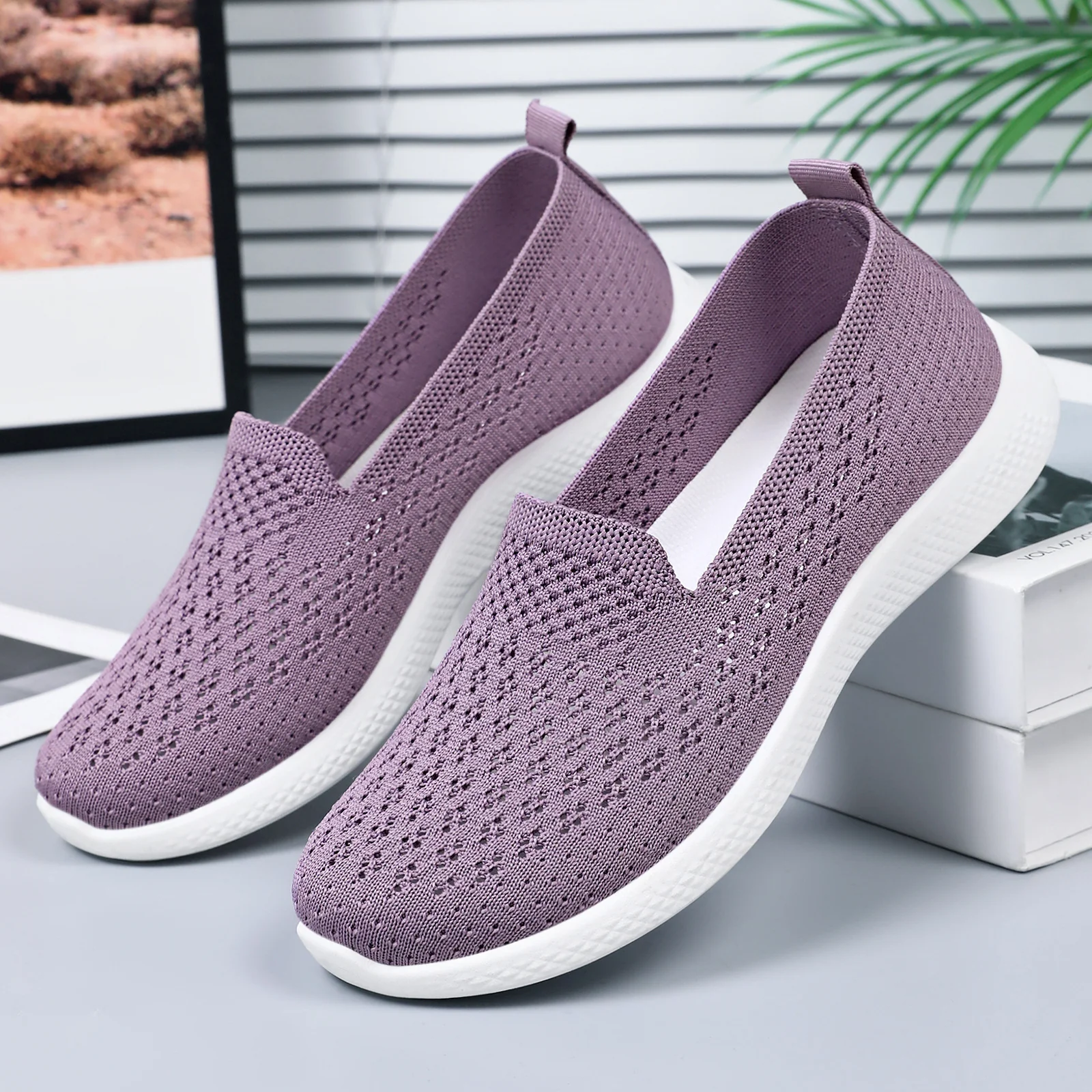 Damen atmungsaktive Slip-On Freizeitschuhe mit elastischem Strickoberteil Heidi Mode - Image 2