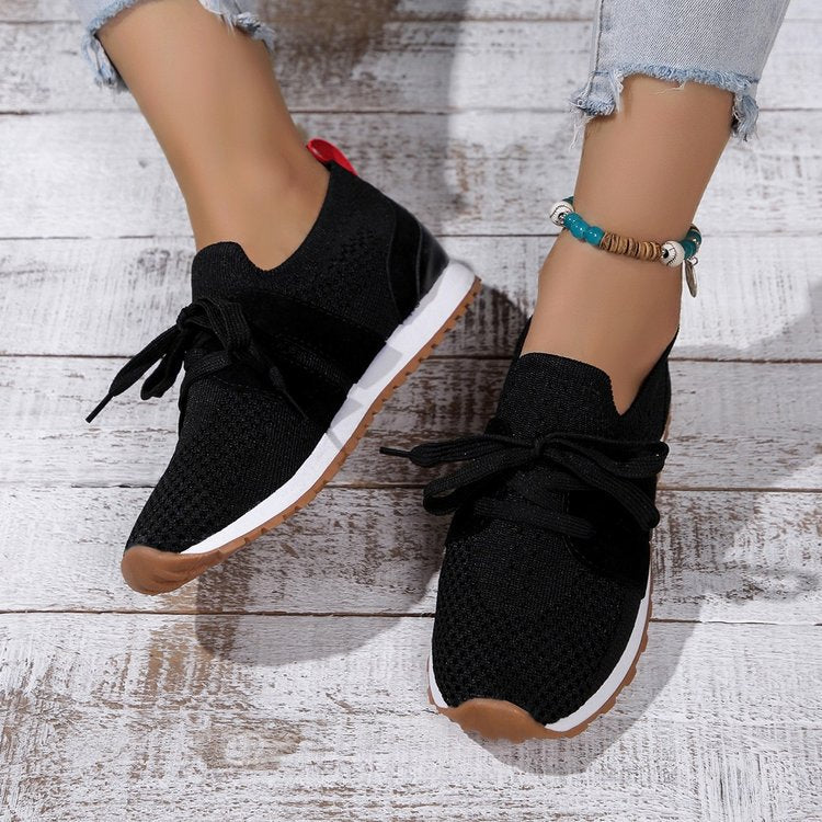 Damen Atmungsaktive Sport-Sneaker mit Flexiblem Gummizug und Rutschfester Sohle Heidi-Mode