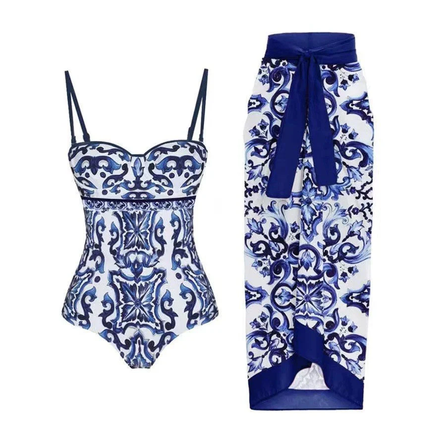 Damen Badeanzug-Set mit Eleganter Wickelrock-Optik und Charmantem Motiv Heidi-Mode - Image 5