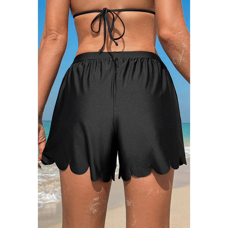 Damen Badeshorts mit Dekorativem Wellenrand und Verstellbarem Bund Heidi-Mode - Image 4