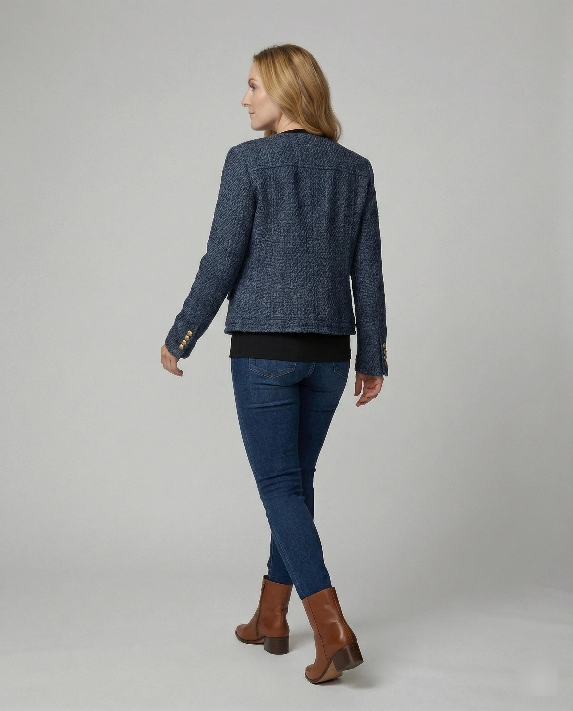 Damen baggy latzhose damen strukturierte Boucléjacke mit Zierknöpfen und Pattentaschen Heidi-Mode - Image 2