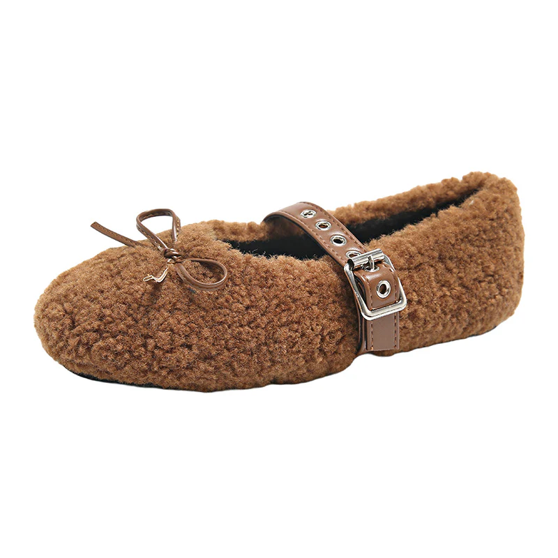 Damen Ballerinas aus kuscheligem Stoff mit verstellbarem Riemen und Schleifen-Applikation Heidi Mode - Image 5