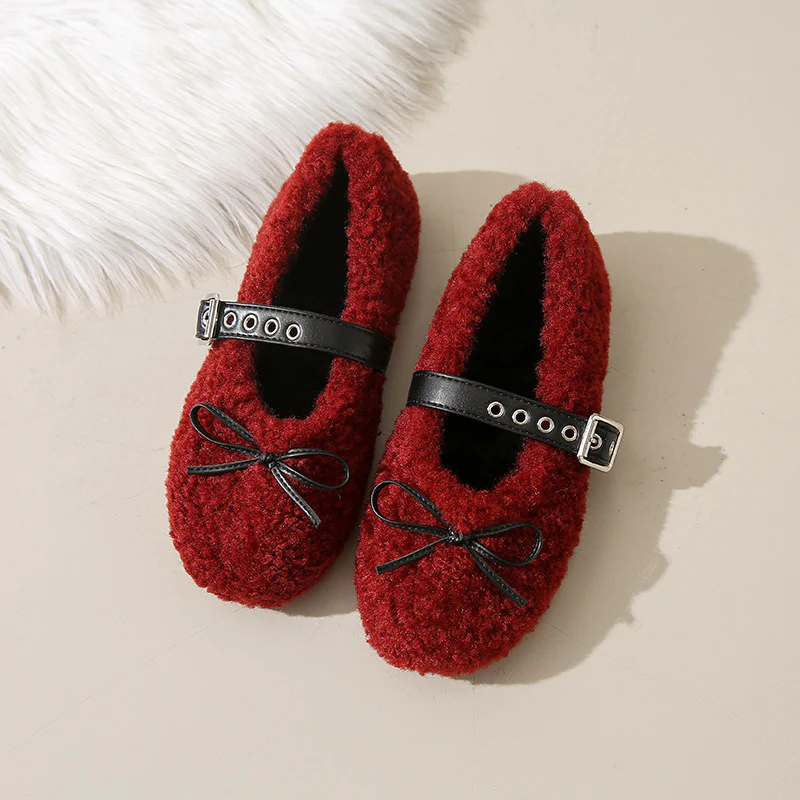 Damen Ballerinas aus kuscheligem Stoff mit verstellbarem Riemen und Schleifen-Applikation Heidi Mode - Image 6