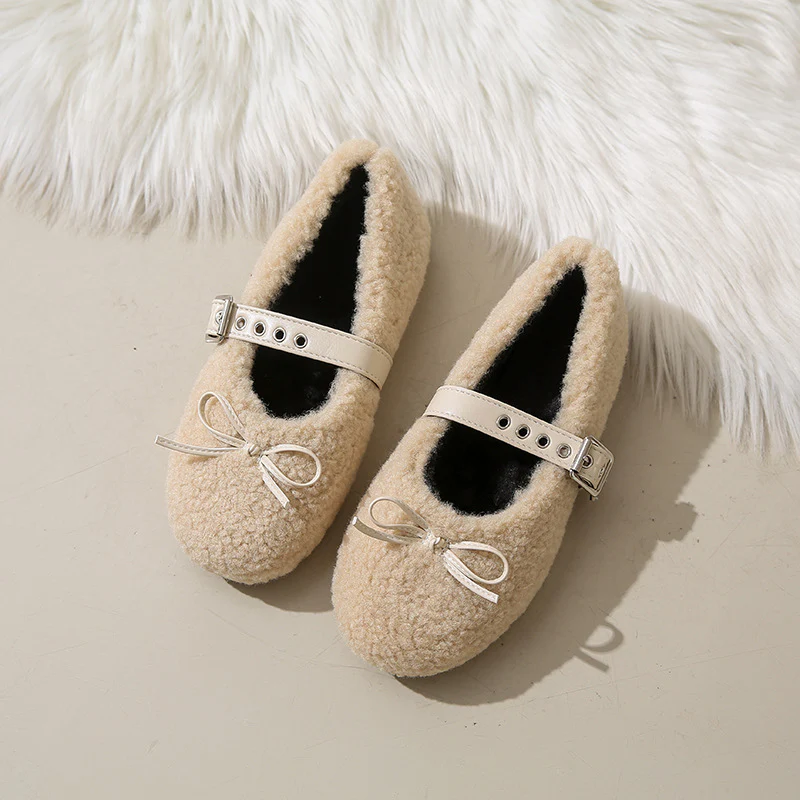 Damen Ballerinas aus kuscheligem Stoff mit verstellbarem Riemen und Schleifen-Applikation Heidi Mode - Image 8