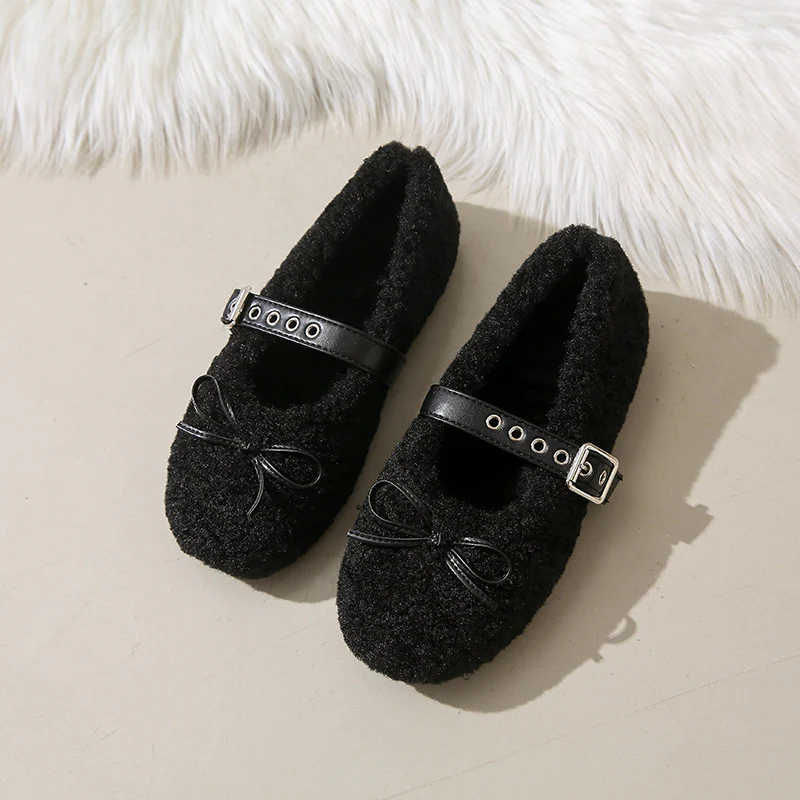 Damen Ballerinas aus kuscheligem Stoff mit verstellbarem Riemen und Schleifen-Applikation Heidi Mode - Image 9