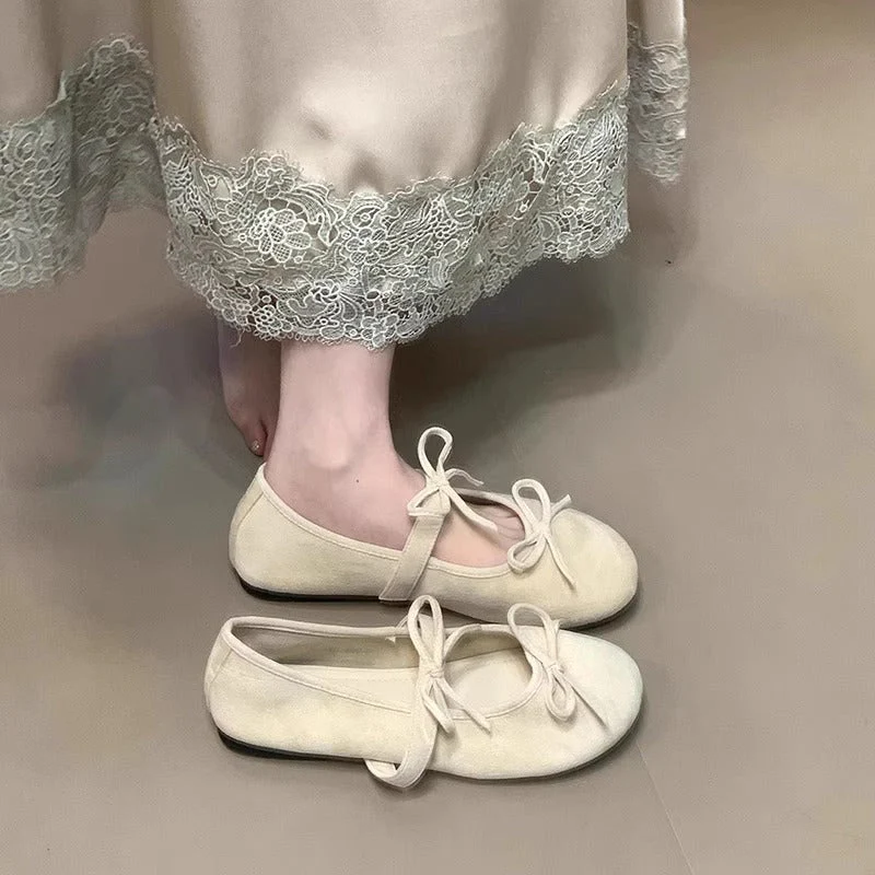 Damen Ballerinas Aus Weichem Wildleder mit Zartem Schleifenverzierung Heidi-Mode - Image 2