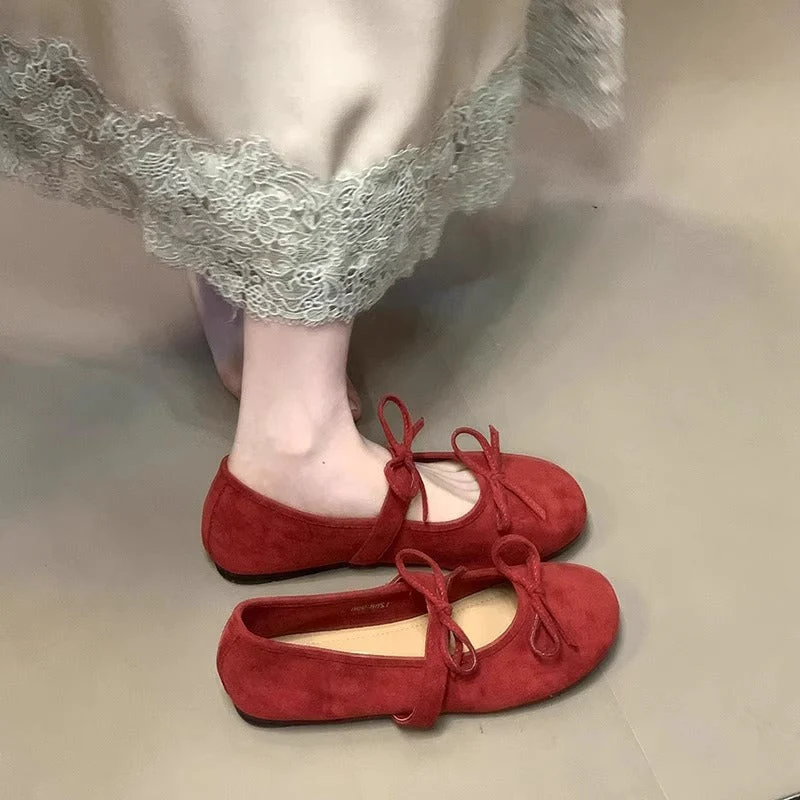 Damen Ballerinas Aus Weichem Wildleder mit Zartem Schleifenverzierung Heidi-Mode - Image 3