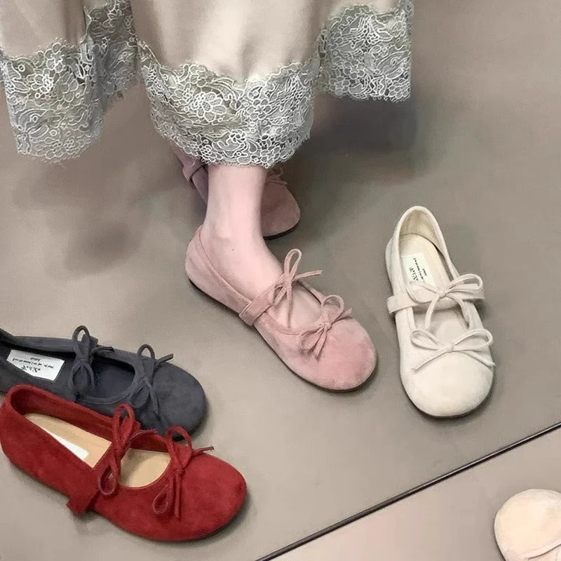 Damen Ballerinas Aus Weichem Wildleder mit Zartem Schleifenverzierung Heidi-Mode - Image 4