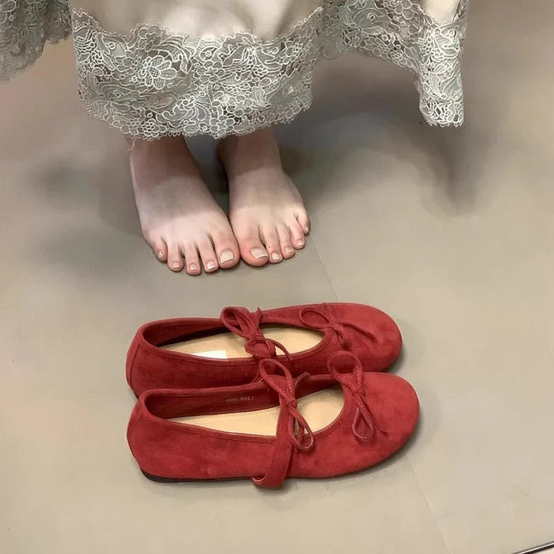 Damen Ballerinas Aus Weichem Wildleder mit Zartem Schleifenverzierung Heidi-Mode - Image 9