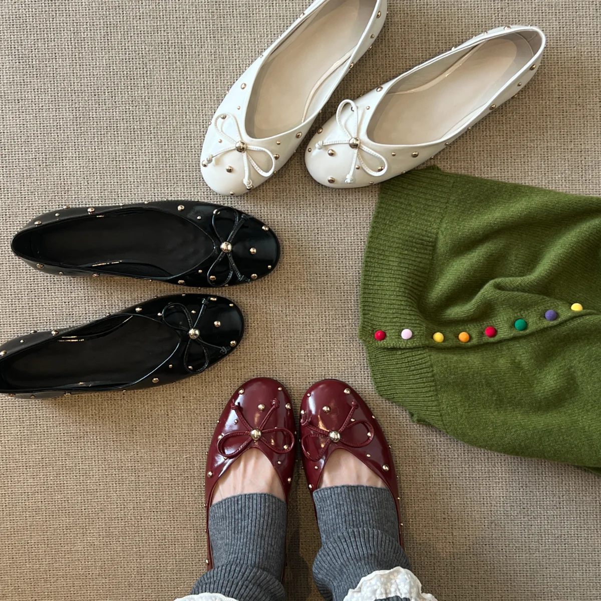 Damen Ballerinas mit dekorativer Schleifenapplikation und funkelnden Details Heidi Mode