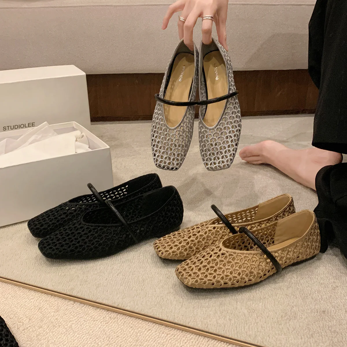 Damen Ballerinas mit elegantem Riemchen und luftiger Netzstruktur Heidi Mode