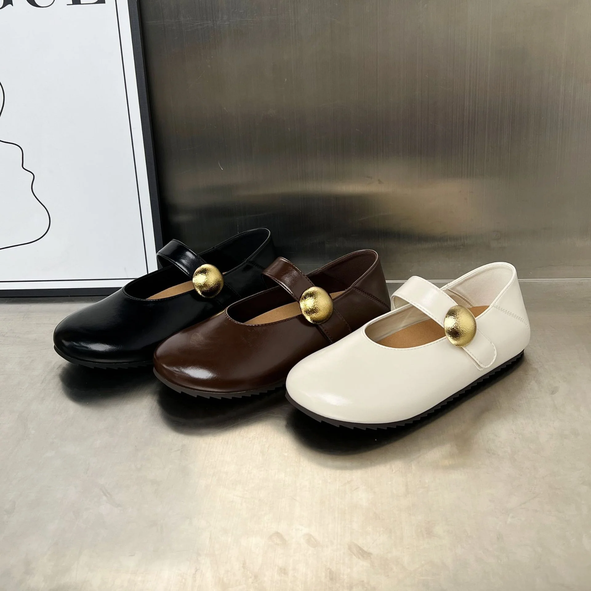 Damen Ballerinas mit elegantem Riemen und goldener Schnalle Heidi Mode - Image 3