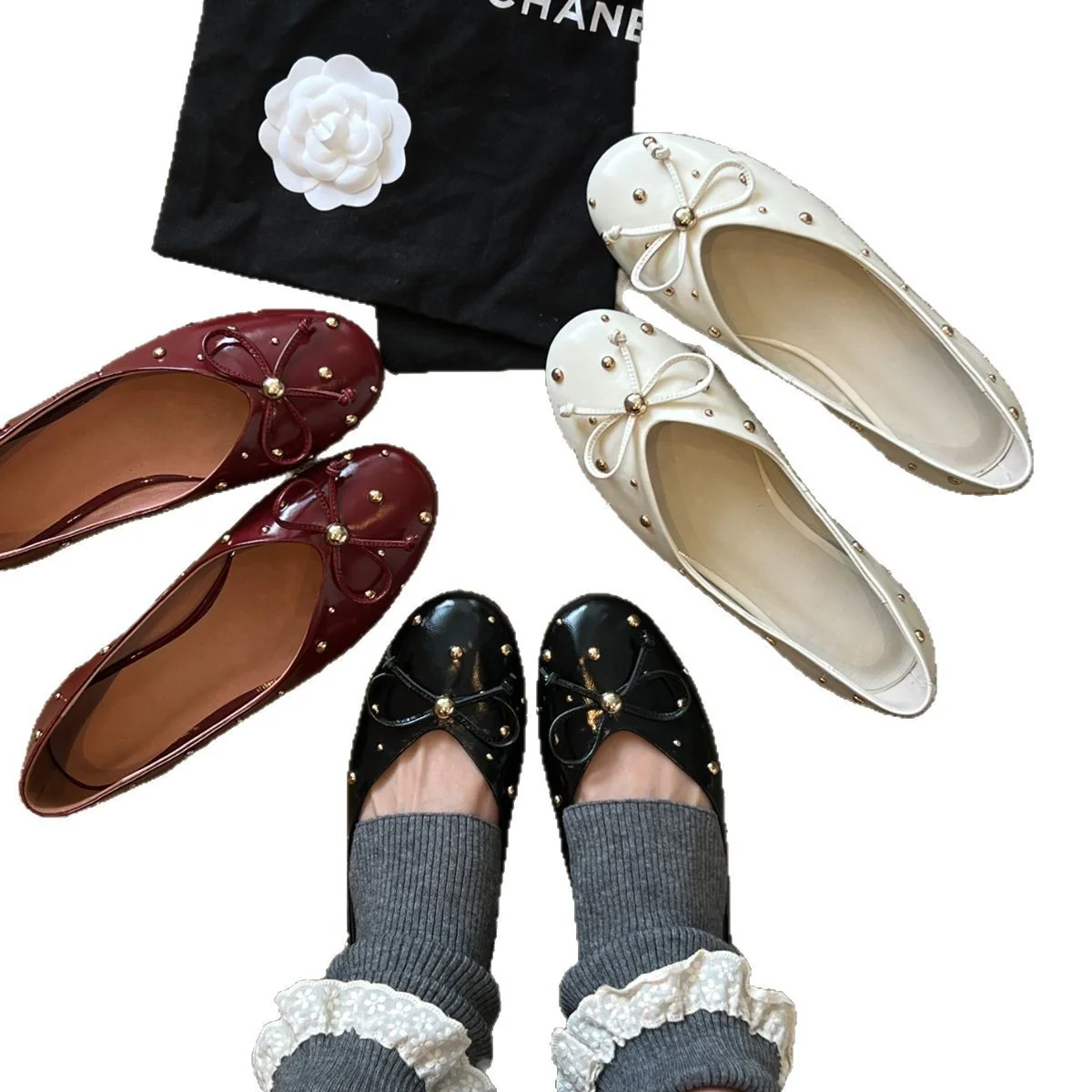 Damen Ballerinas mit elegantem Schleifenakzent und funkelnden Zierperlen Heidi Mode - Image 5
