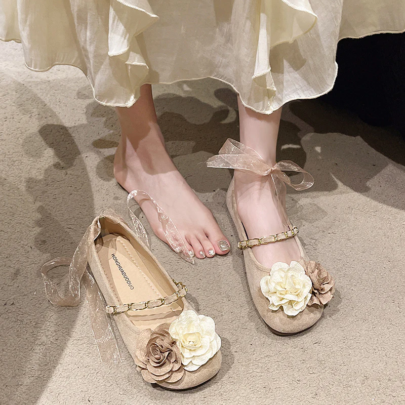 Damen Ballerinas mit floralem Design und eleganter Bandverzierung Heidi Mode - Image 2