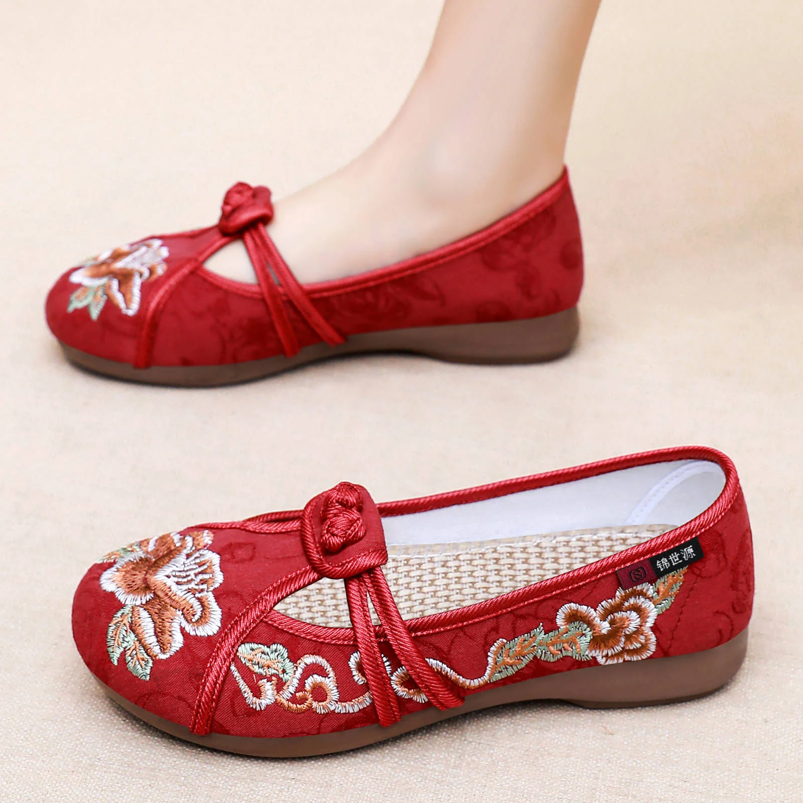 Damen Ballerinas mit kunstvollem Blumenstickerei und elastischem Riemen Heidi Mode - Image 3