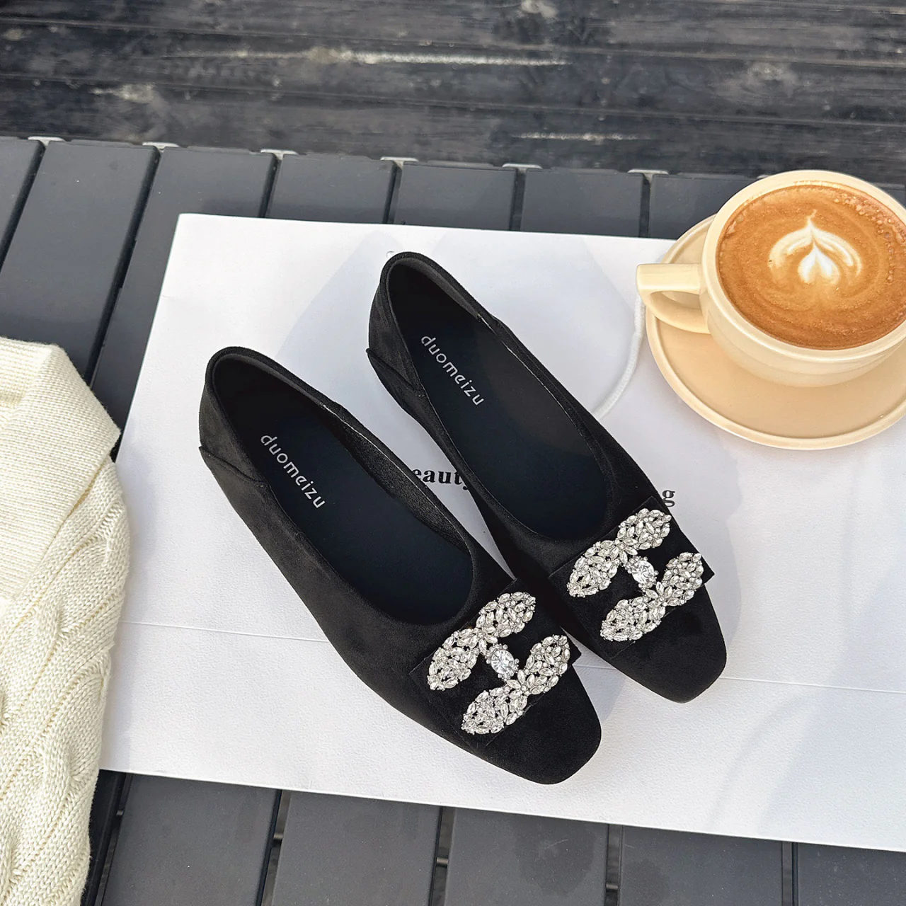Damen Ballerinas mit luxuriösem Strassbesatz und elegantem Samtoberteil Heidi Mode - Image 3