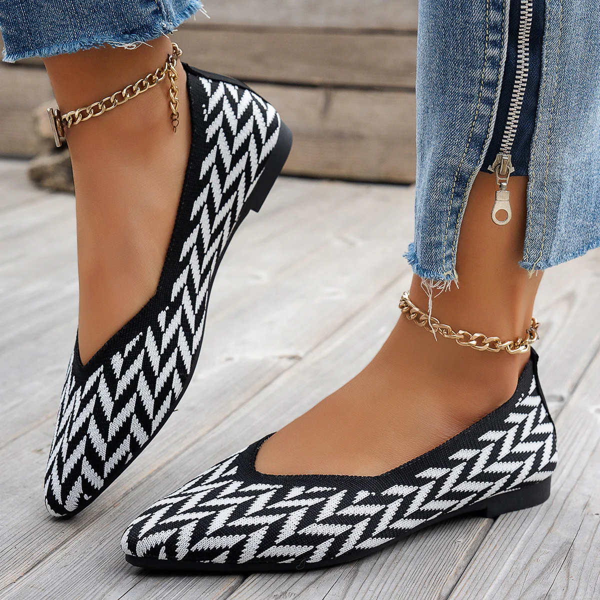 Damen Ballerinas mit Modernem Zickzack-Muster und Flexiblem Fußbett Heidi-Mode - Image 4