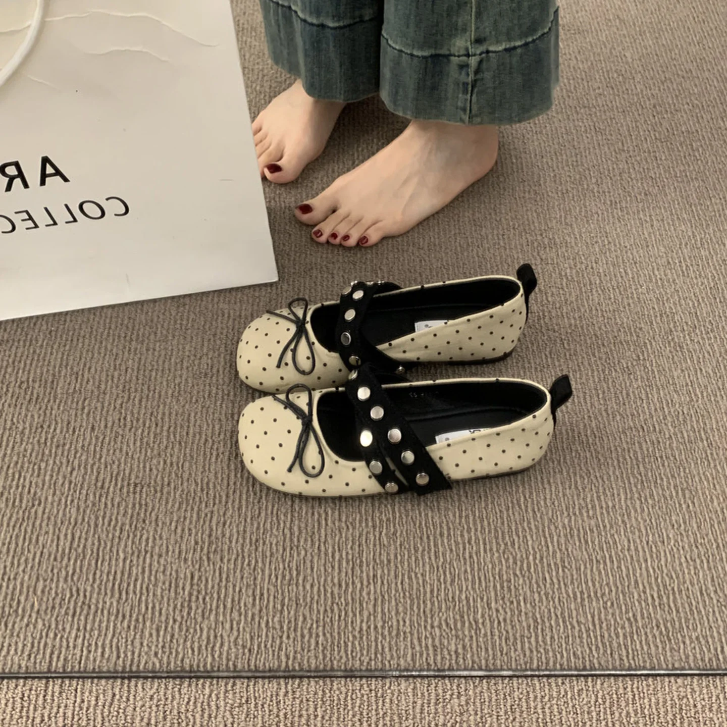 Damen Ballerinas mit modischem Punktedesign und dekorativer Schnalle Heidi Mode - Image 2