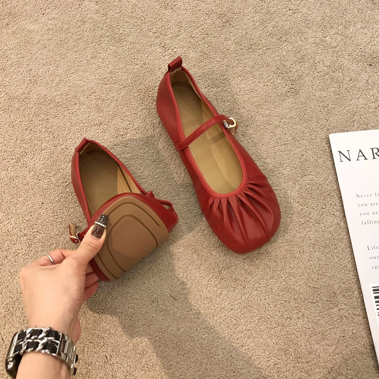 Damen Ballerinas mit modischem Riemchen und femininer Faltenoptik Heidi Mode - Image 3