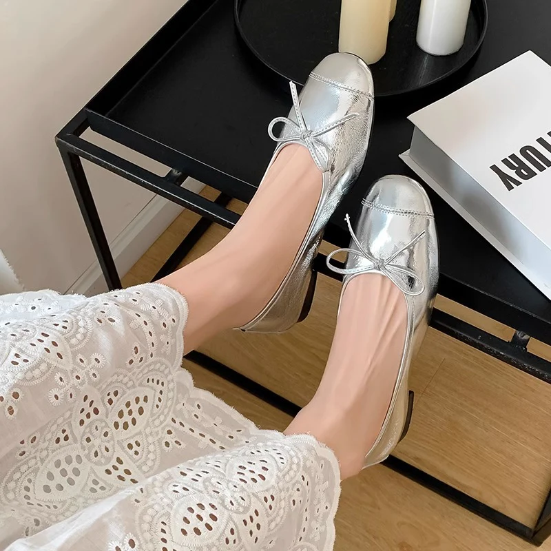 Damen Ballerinas mit schicker Schleifenverzierung und elegantem Metallfinish Heidi Mode - Image 3